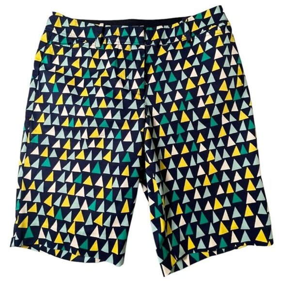 TALBOTS WOMEN'S PERFECT SHORT – NAVY/GREEN/YELLOW TRIANGLE PRINT - Picture 1 of 5